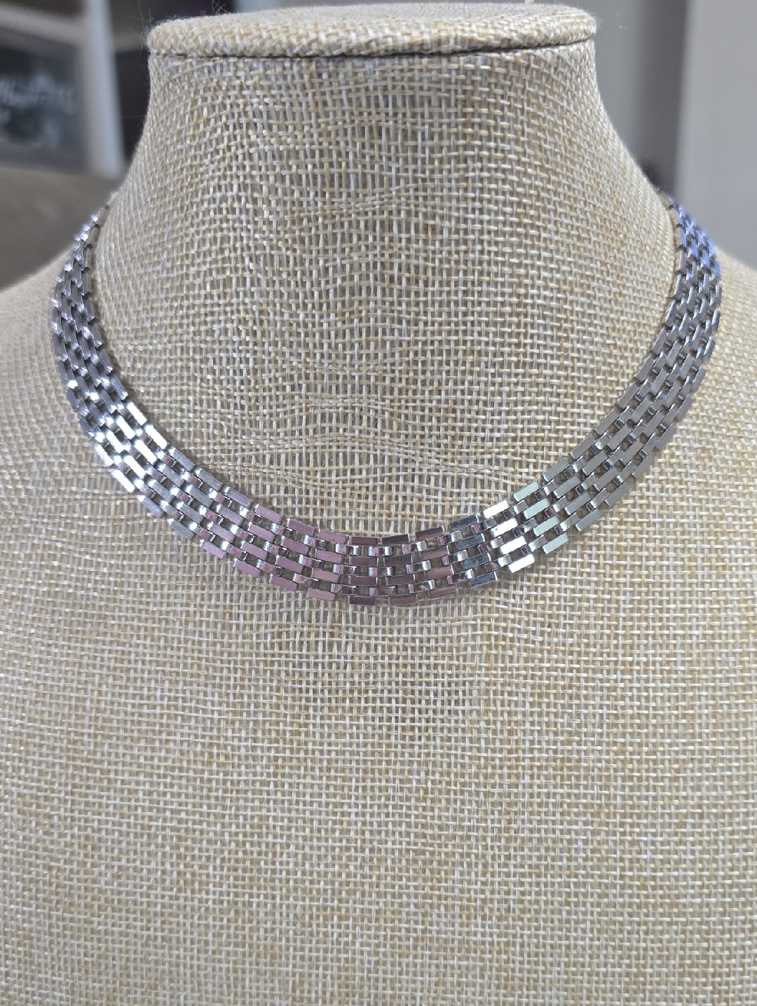 Vintage Lisner Silver-Tone Multi-Row Woven Link Mesh Choker Necklace 45$
